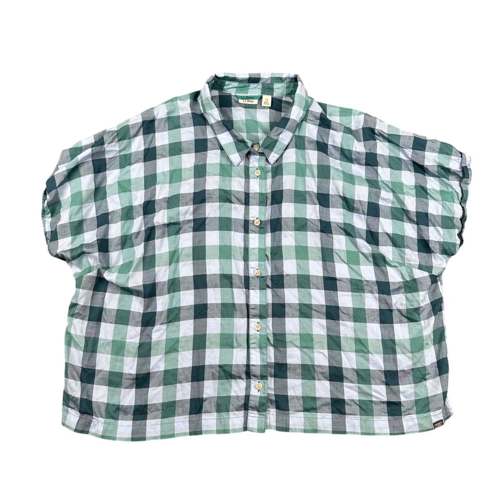 LL Bean Mountainside Shirt Womens 3X Relaxed Green Blue Gingham